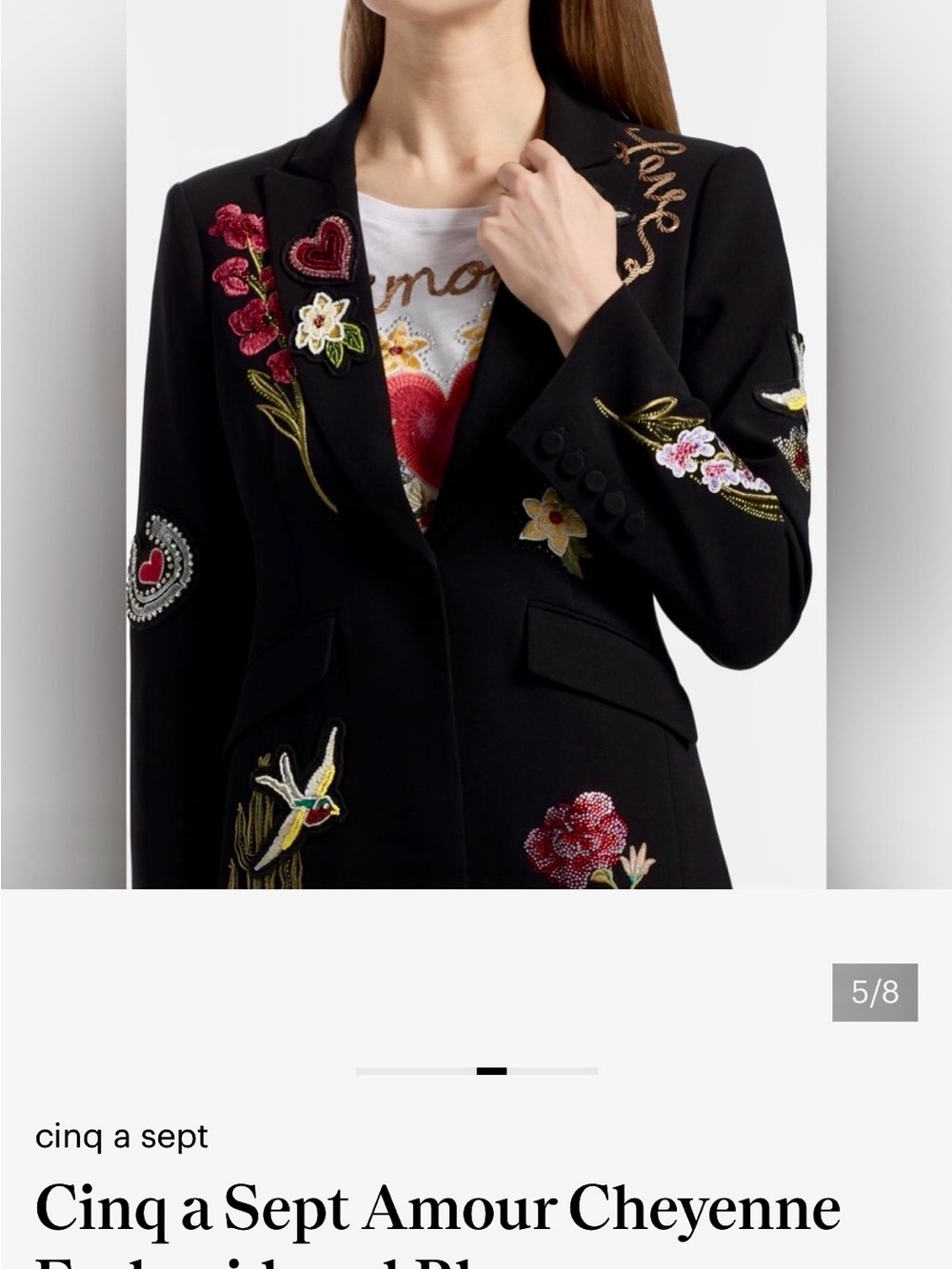 Cinq A’ Sept Black Embroidered Amour Cheyenne Blazer NEW With Tags - Picture 4 of 8